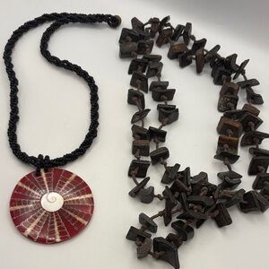 Elegant Red and Black Shell Pendant Necklace and bone bead necklace
